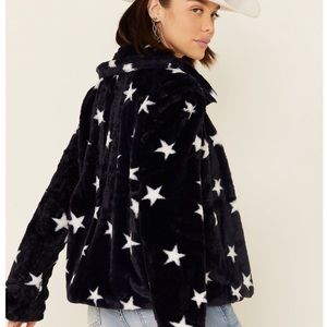 Hem & Thread faux fur navy and white star jacket M